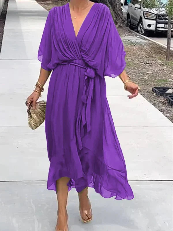 GR | stilvolles und elegantes Chiffonkleid mit V-Ausschnitt