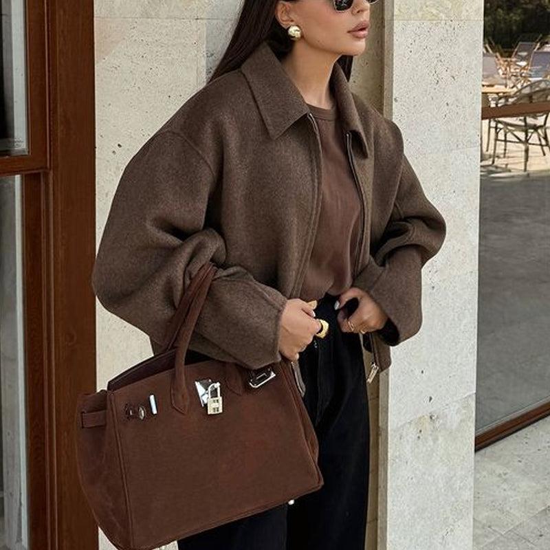 GR | Warm long-sleeved down collar jacket with zipper