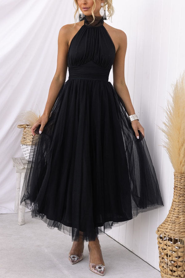 GR | Halterneck Evening Dress Tulle Layers Elegant Formal Wear