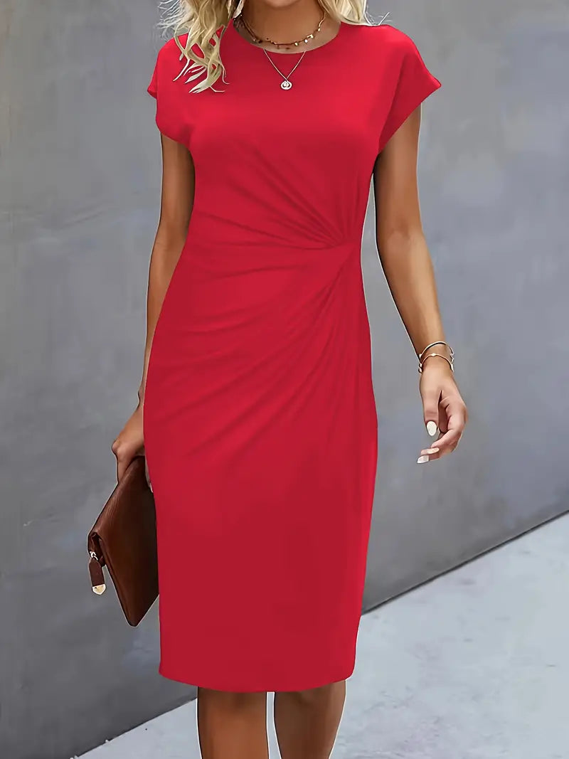 GR | Solid color round neck dress