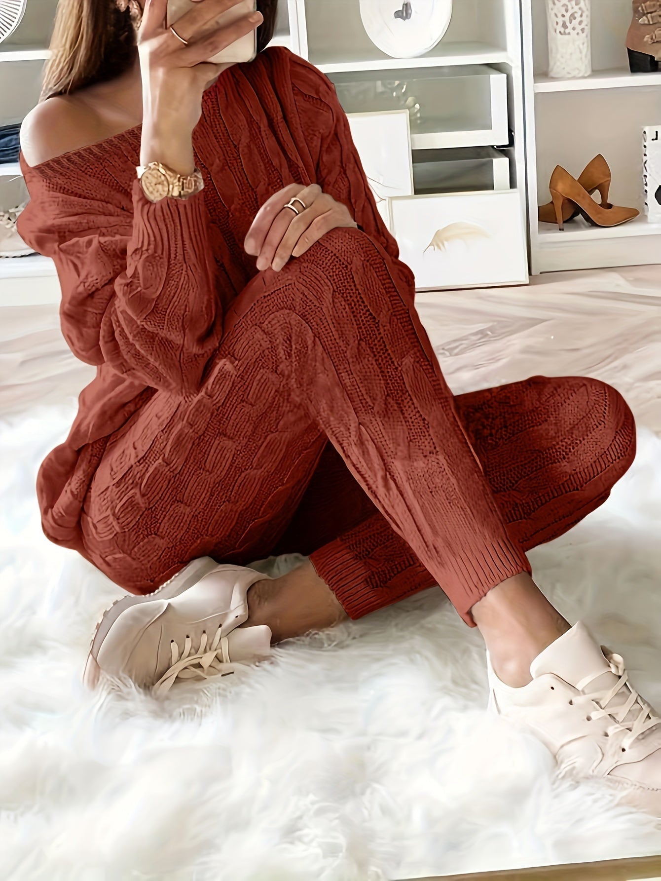 GR Knitted Matching Sweatshirt & Trousers Outfit Two-Piece Set