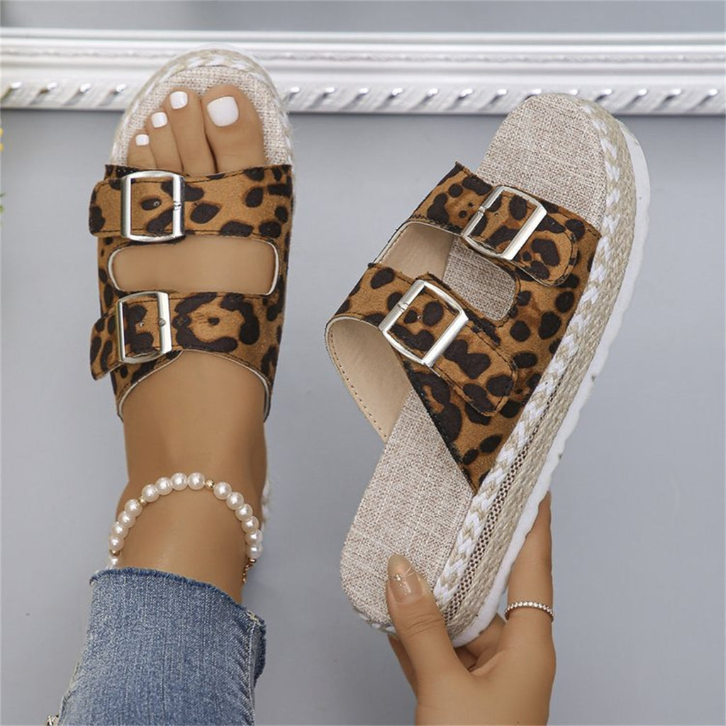 GR sandals with double buckle and leopard print