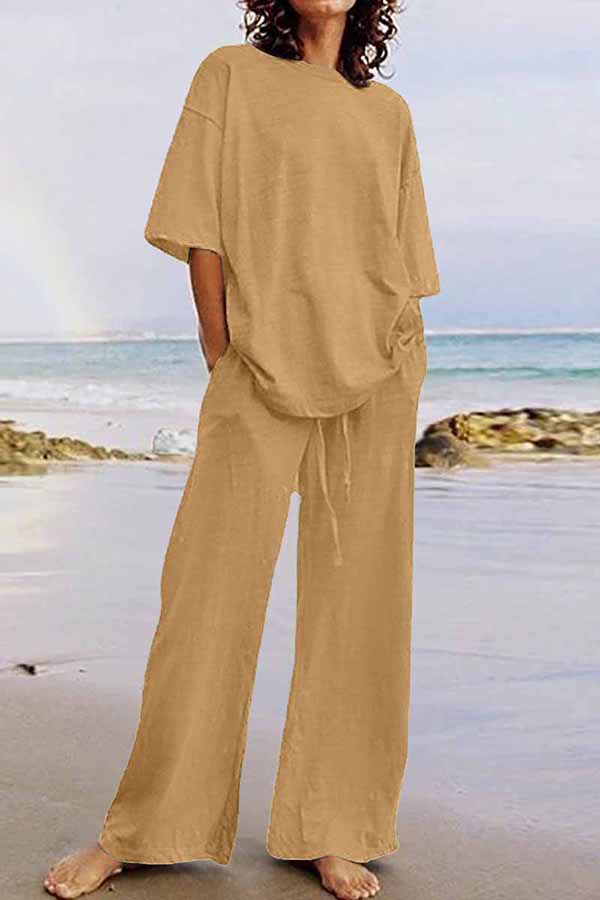 GR | Casual Living Solid Color O-Neck Short Sleeve Two Pieces (11 Colors)