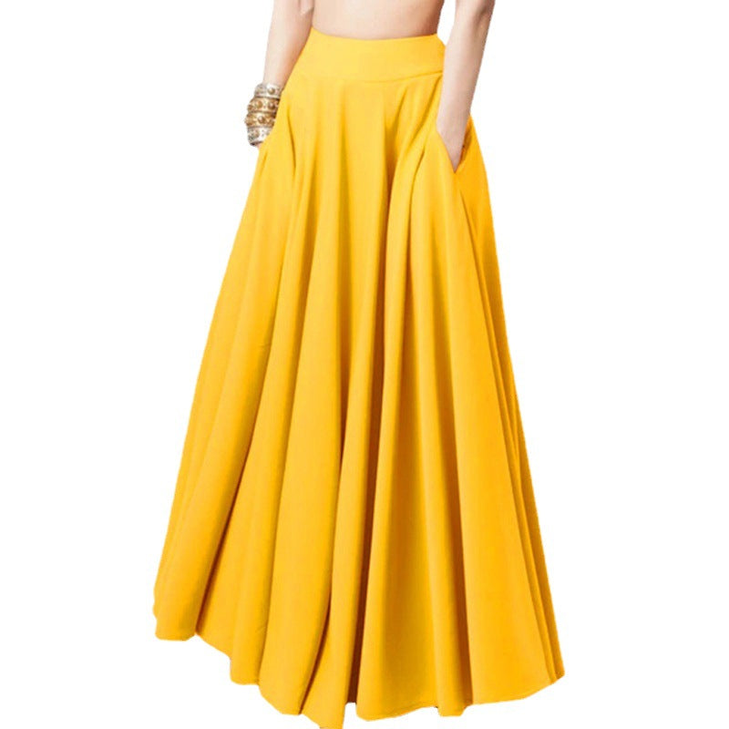 GR | Solid-color mid-length pleated skirt for women 
