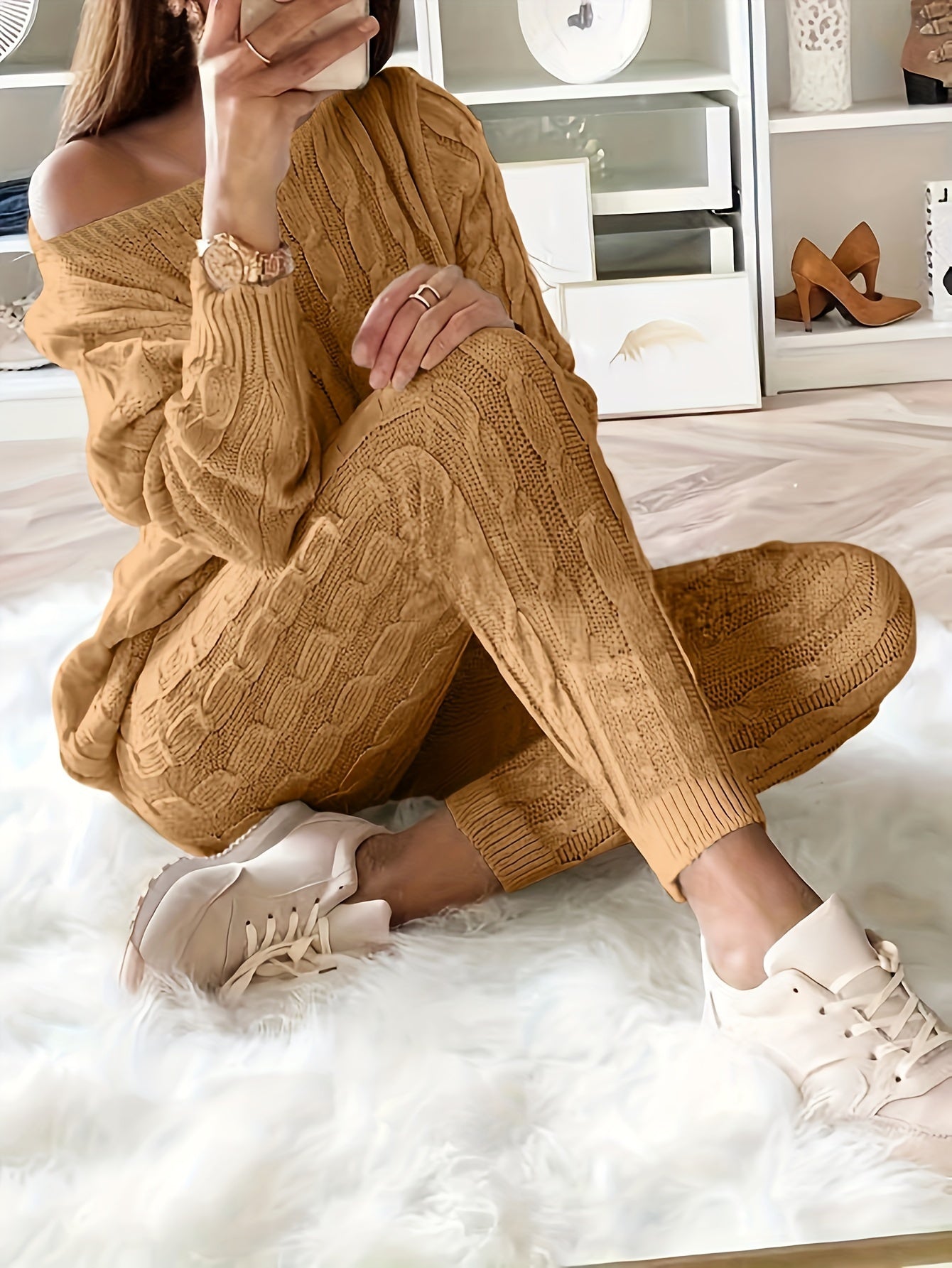 GR Knitted Matching Sweatshirt & Trousers Outfit Two-Piece Set