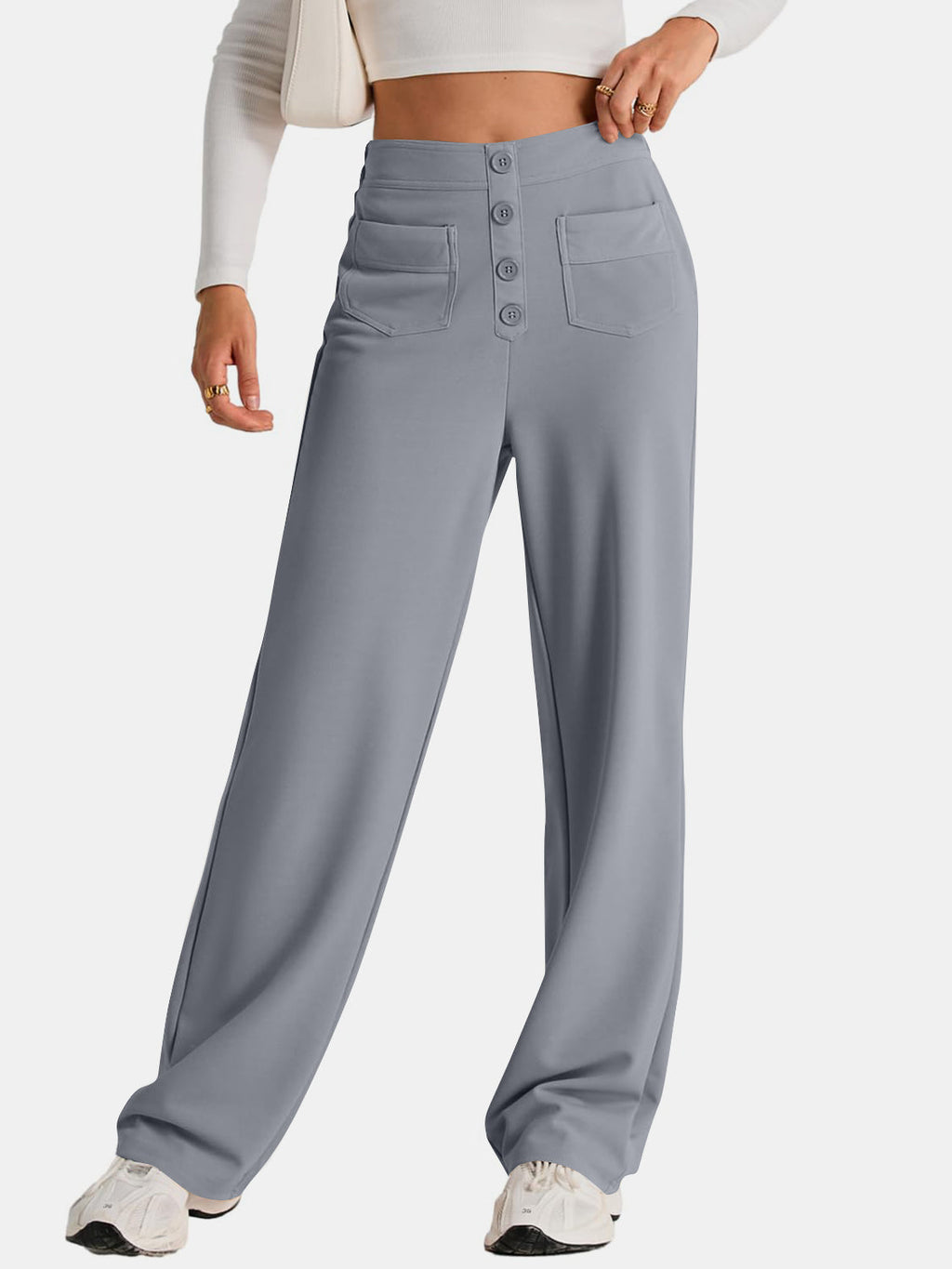 GR | Wide-waisted trousers with pockets, elegant and comfortable
