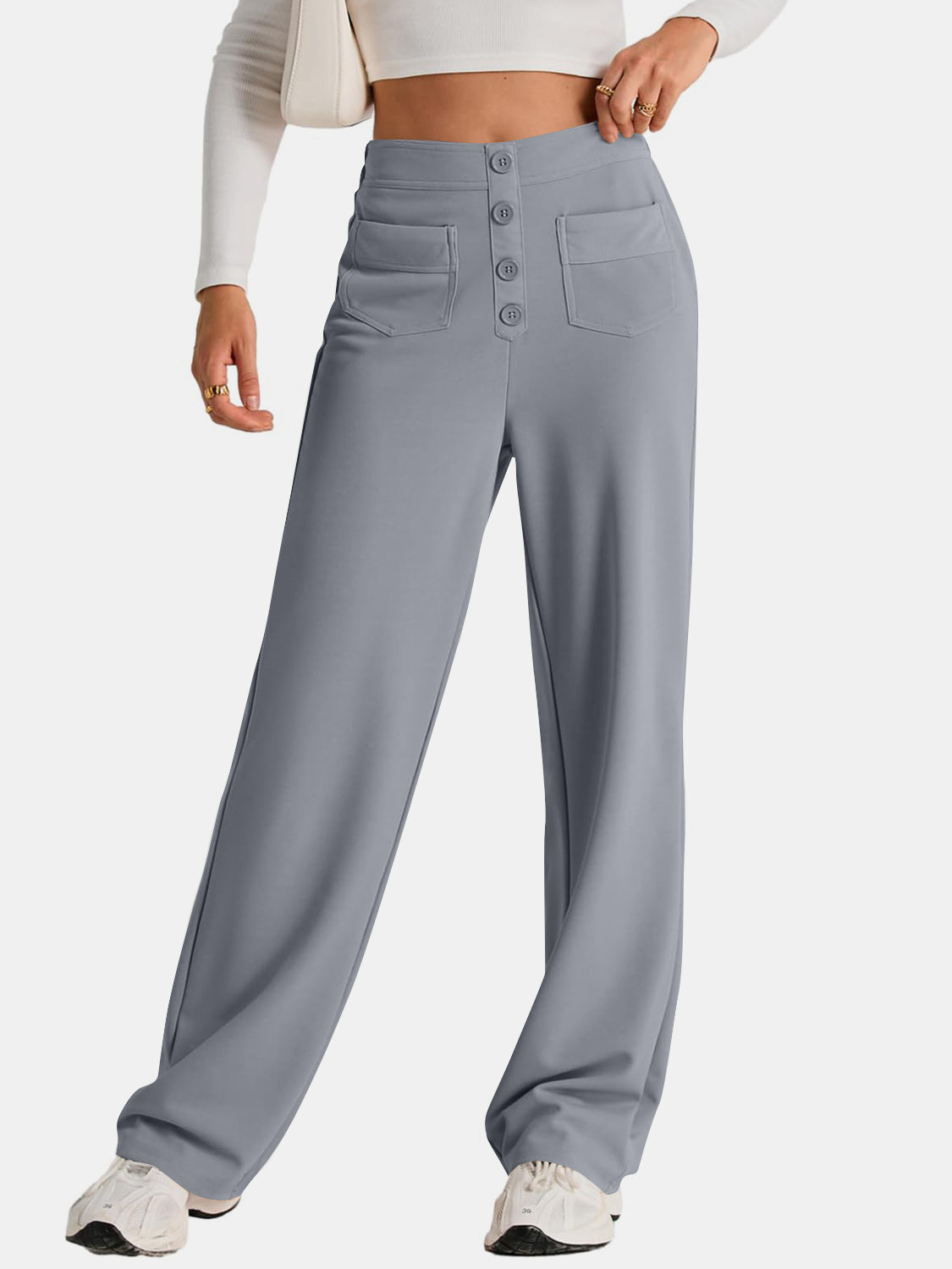 GR | Wide-waisted trousers with pockets, elegant and comfortable