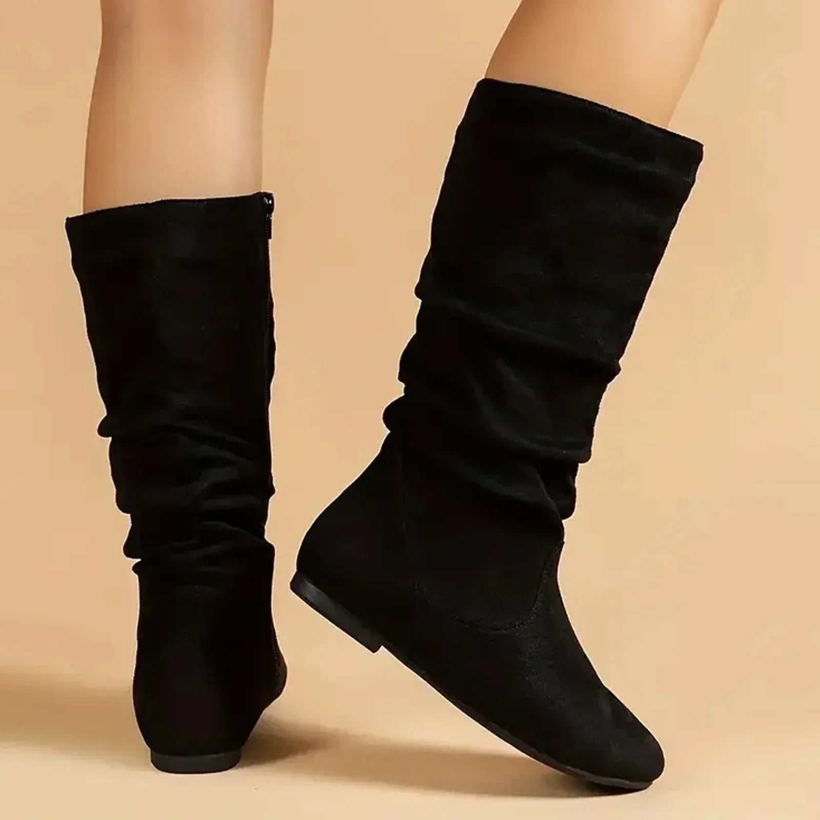 GR | Women's Suede Boots with Side Zipper, Calf-Length, Spring Collection