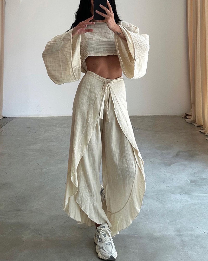 GR | Slit Binding Cotton and Linen Two-Piece Set 