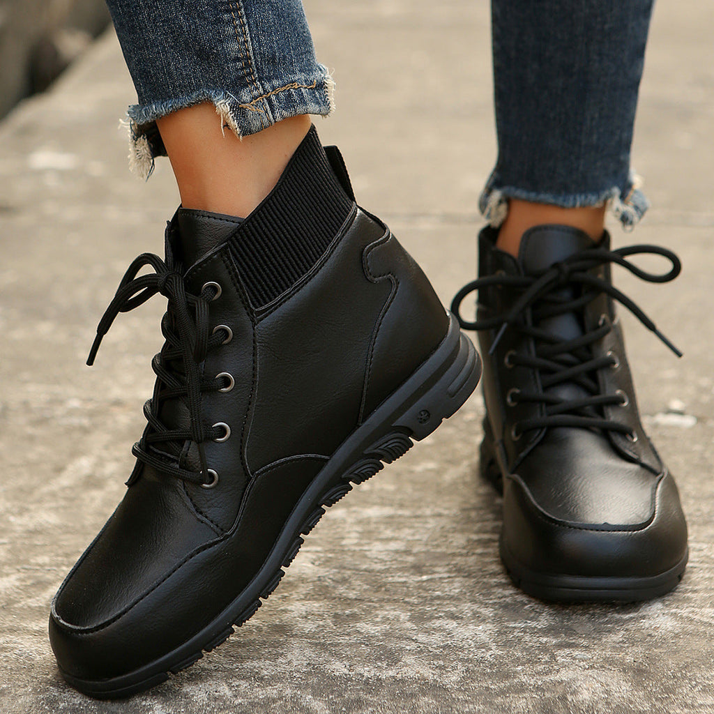 GR | Women's lace-up boots - sturdy ankle boots with elasticated waistband and non-slip sole