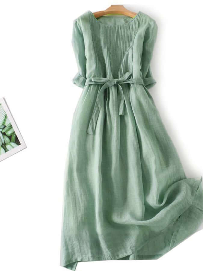 GR | and linen lacing Three-quarter sleeves Solid color dress 
