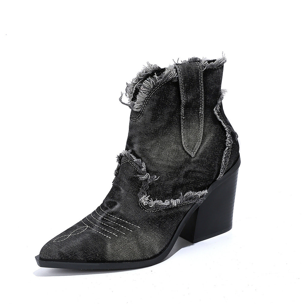 GR | Women's Trendy Pointed-Toe Western Cowboy Boots Comfortable Ankle Boots