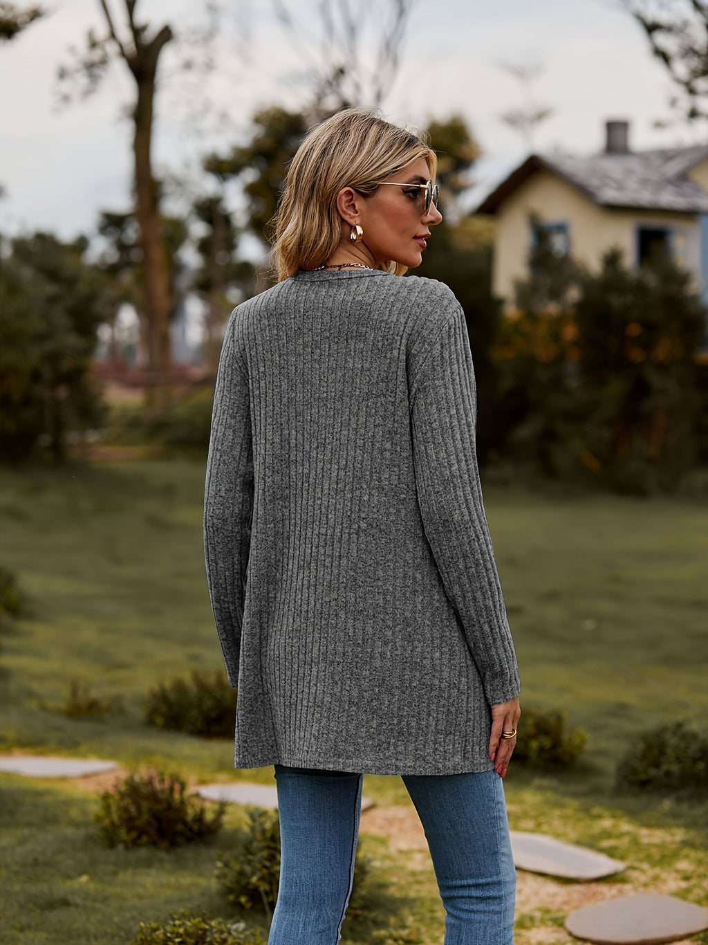 GR Warmer Gerippter Baumwolle Strickcardigan Für Damen | Perfekt Für Lässige Tage