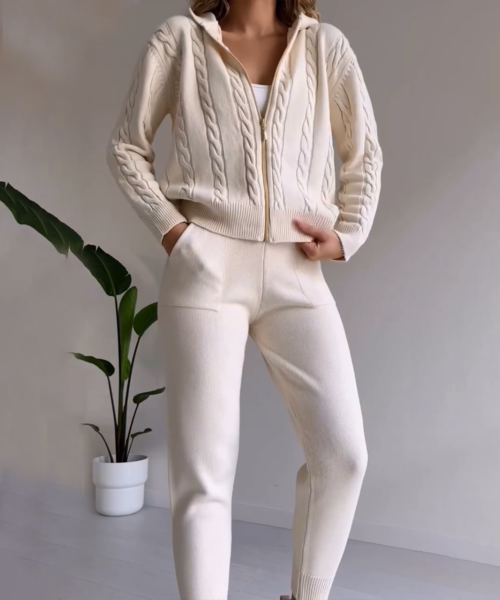 GR | teilige gestrickte Lounge-Set - trendiger Hoodie und Jogginganzug für Damen