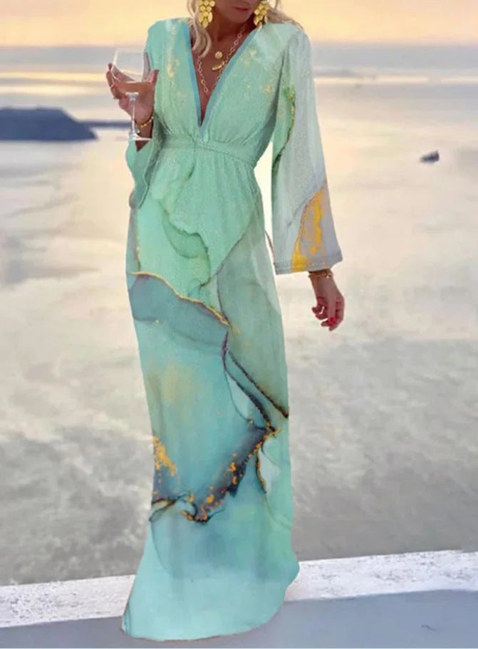 GR | V-neck chiffon sleeves fitted beach skirt