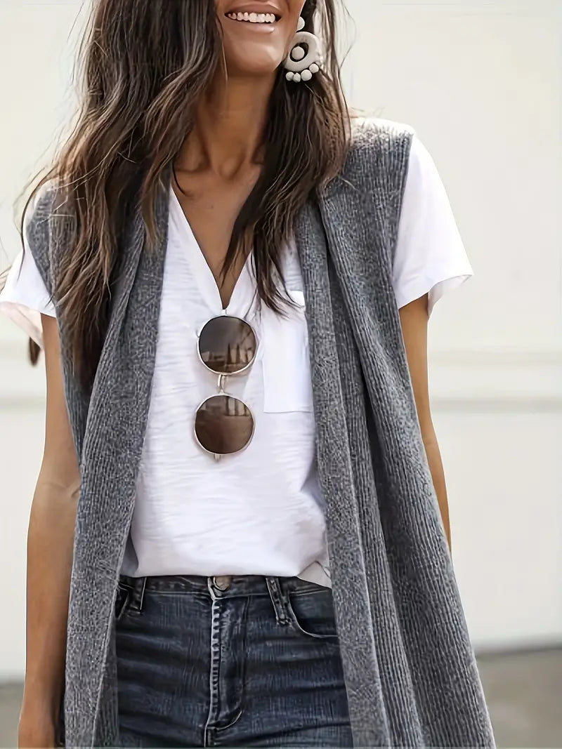 GR | Lässige Lange Strickweste Strickjacke