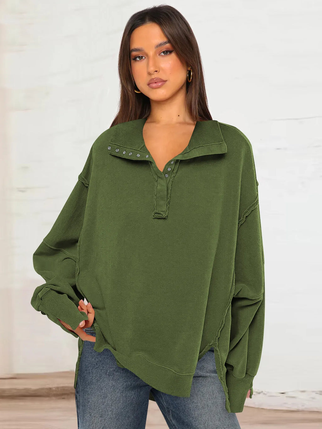 GR - Casual sweatshirt with buttons and lamp sleeves
