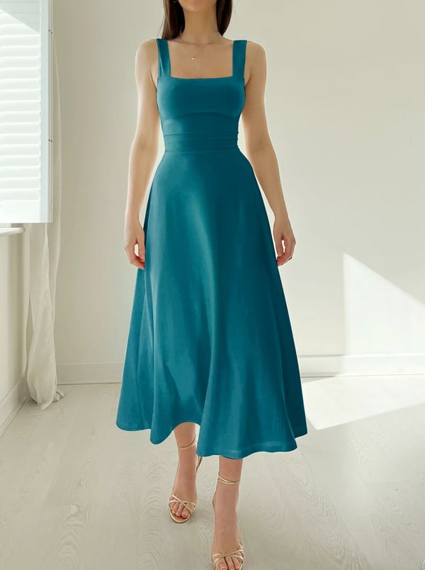 Women's midi dress with wide straps 