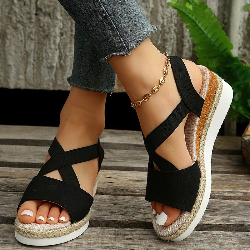 GR | Wedge Sandals with Cross Straps for Women