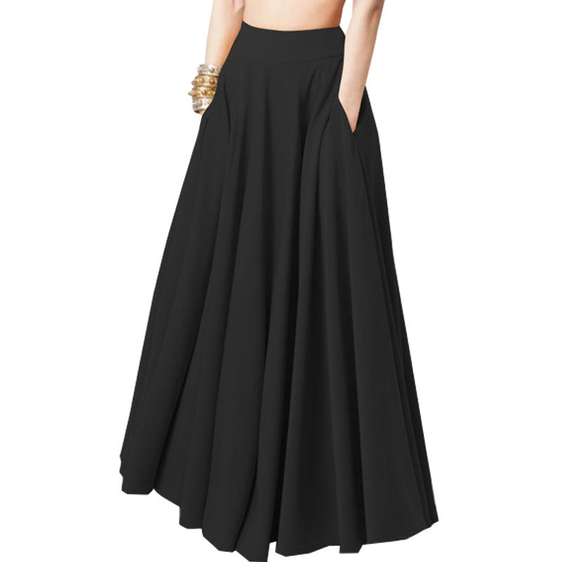 GR | Solid-color mid-length pleated skirt for women 