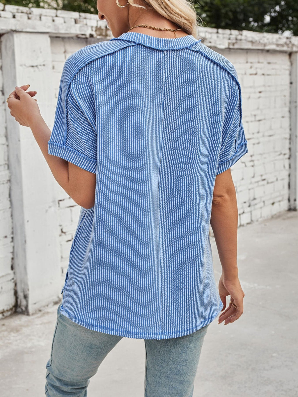 GR | Cord-Ripp V-Ausschnitt Kurzarm T-Shirt