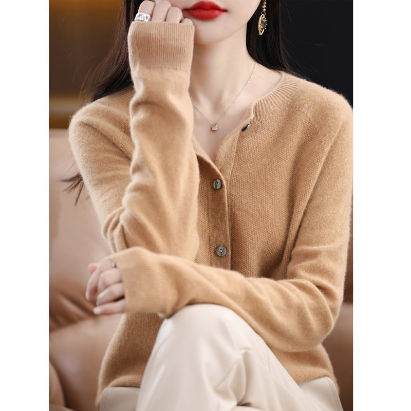 GR | Lockerer Damen Cashmere Strickjacke Mit Rundhalsausschnitt Aus Hochwertiger Veganer Wolle