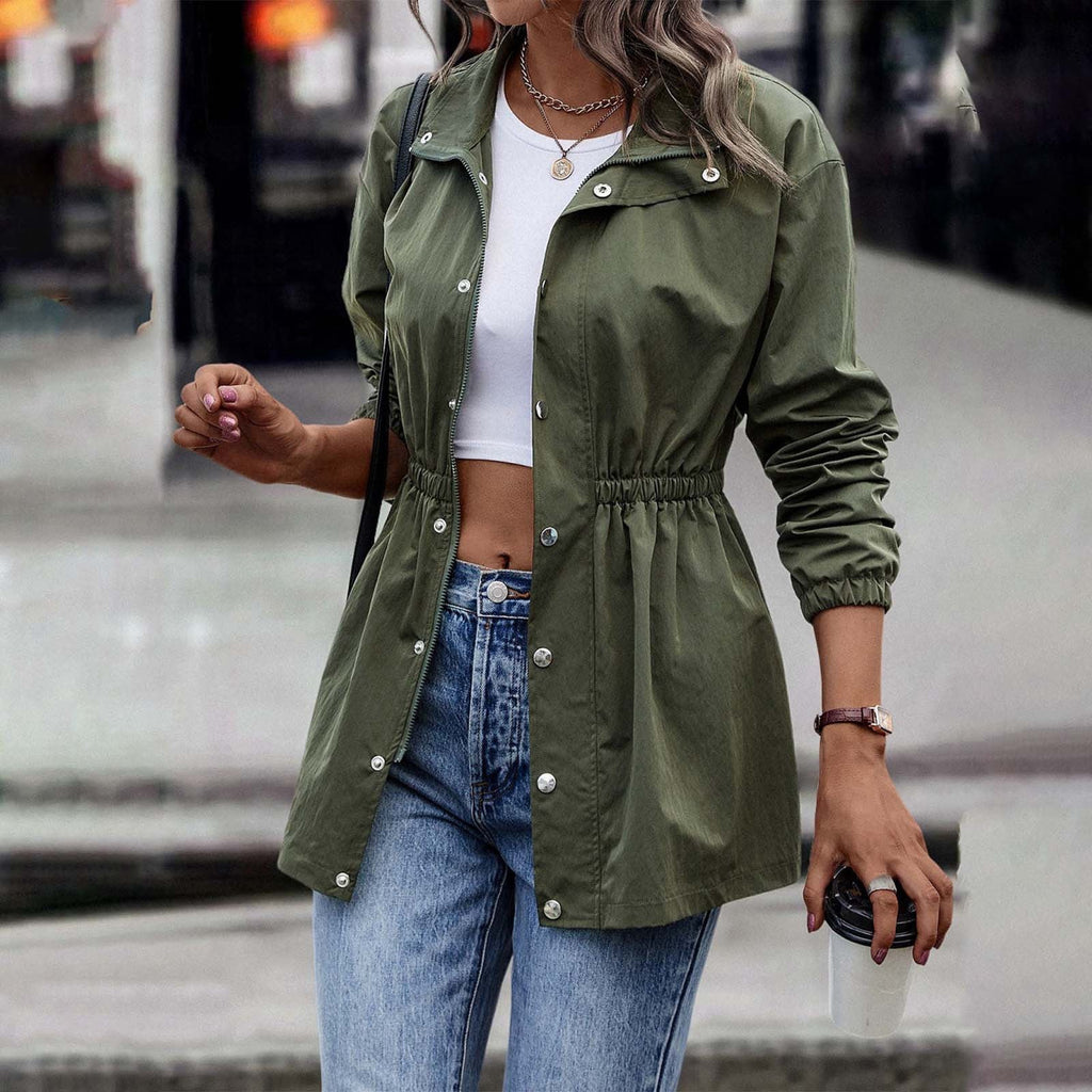 GR - Women's khaki casual drawstring jacket
