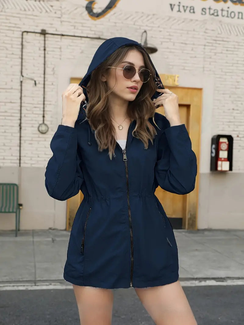 Jacket with long sleeves, zipper, floral print and hood 
