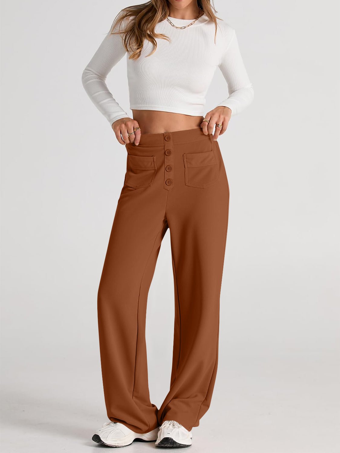 GR | Wide-waisted trousers with pockets, elegant and comfortable