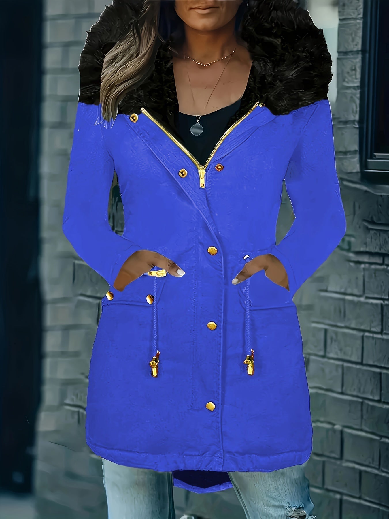 GR | Zip-up parka coat with buttons and hood, women's winter jacket