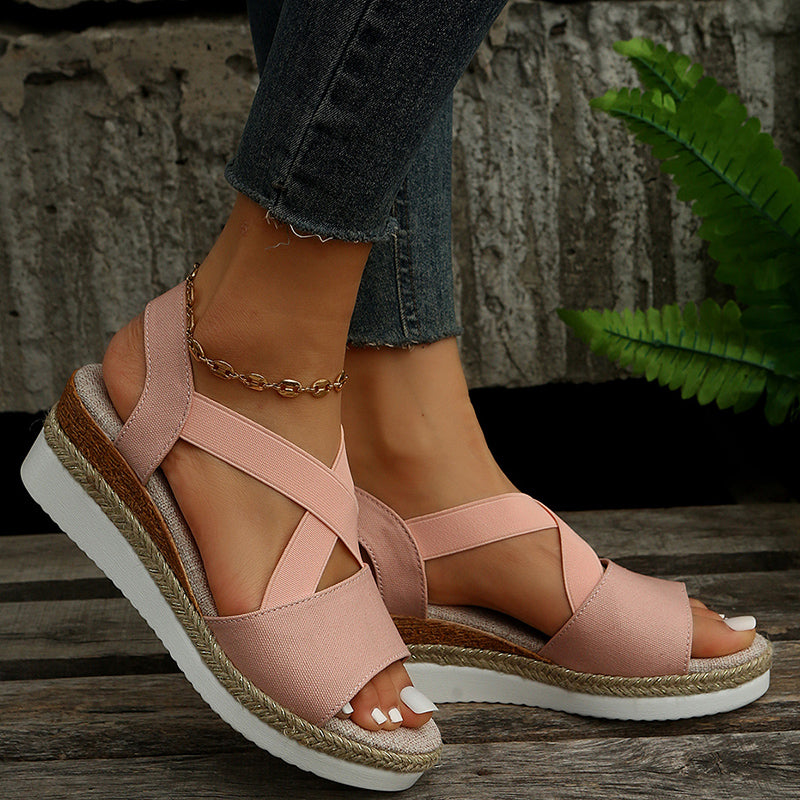 GR | Wedge Sandals with Cross Straps for Women