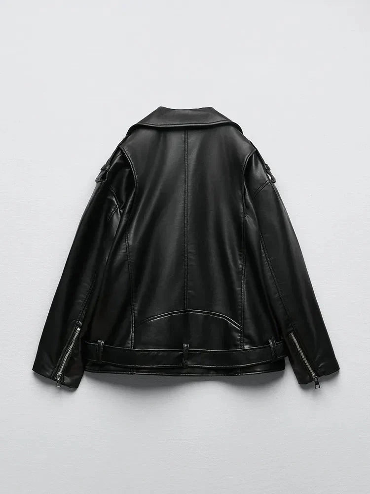 GR | PU Leather Jacket with Belt and Zipper