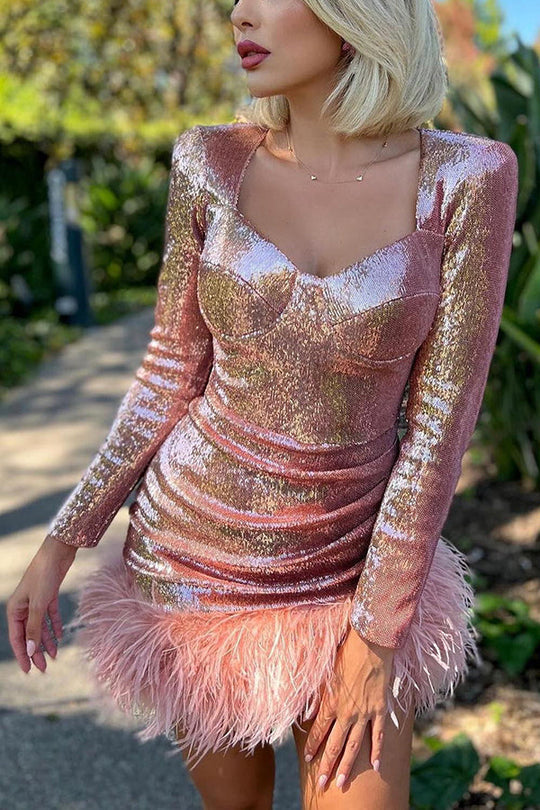 GR | Dance Through the Night Sequin Feather Party Dress