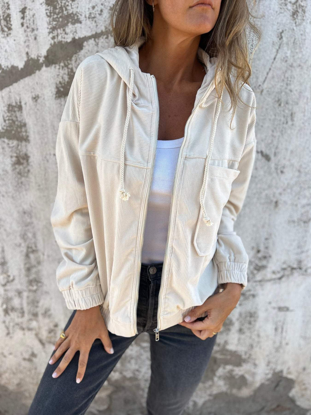 GR | Casual Jacket with Hood and Zipper for Women