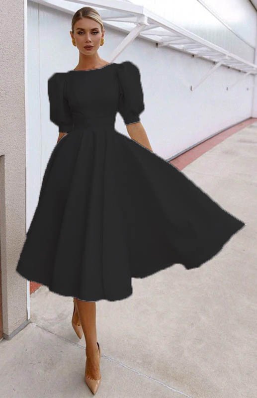 GR | Fashion Solid Color Slim Fit Sexy Big Swing Dress 