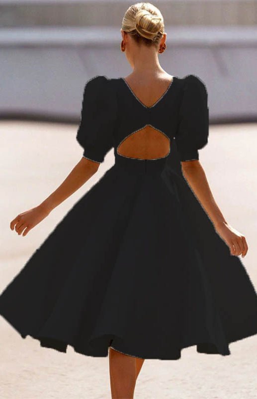 GR | Fashion Solid Color Slim Fit Sexy Big Swing Dress 