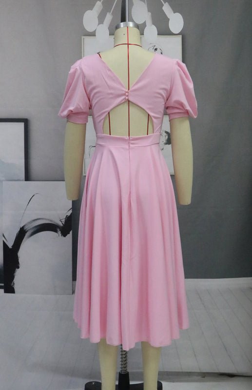 GR | Fashion Solid Color Slim Fit Sexy Big Swing Dress 