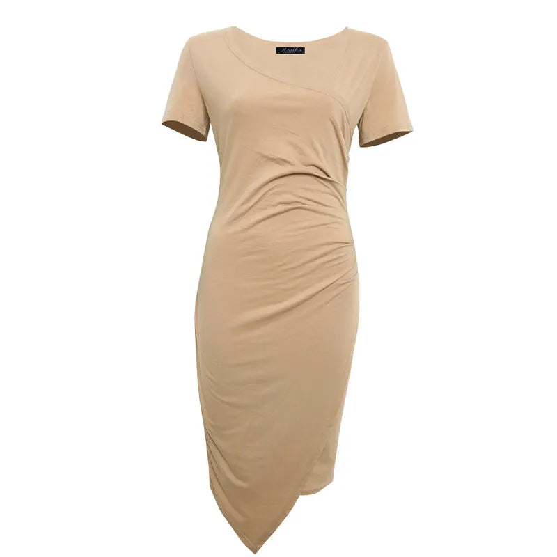 GR | Solid color round neck dress
