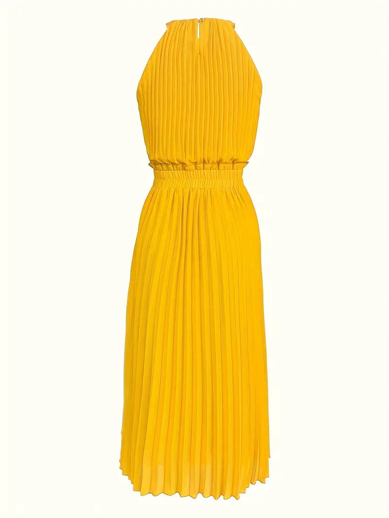 GR | Elegantes X-Sommer Midikleid mit Rundhalsausschnitt und Gesch Gathered Taille