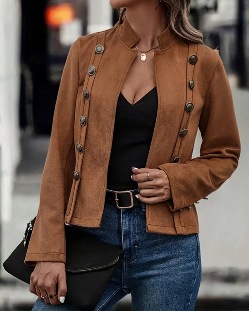 GR | Stylish double-breasted solid color jacket