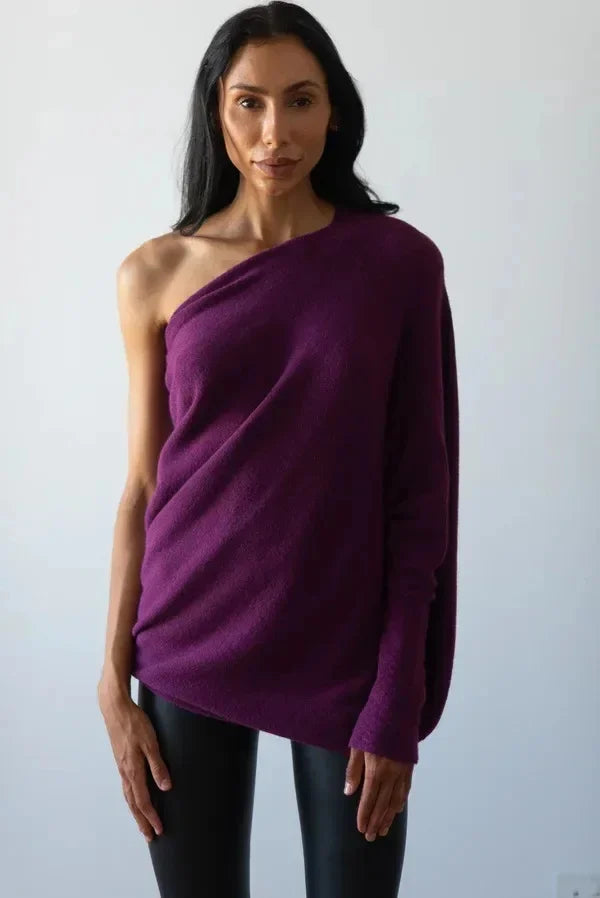 Asymmetrically draped sweater
