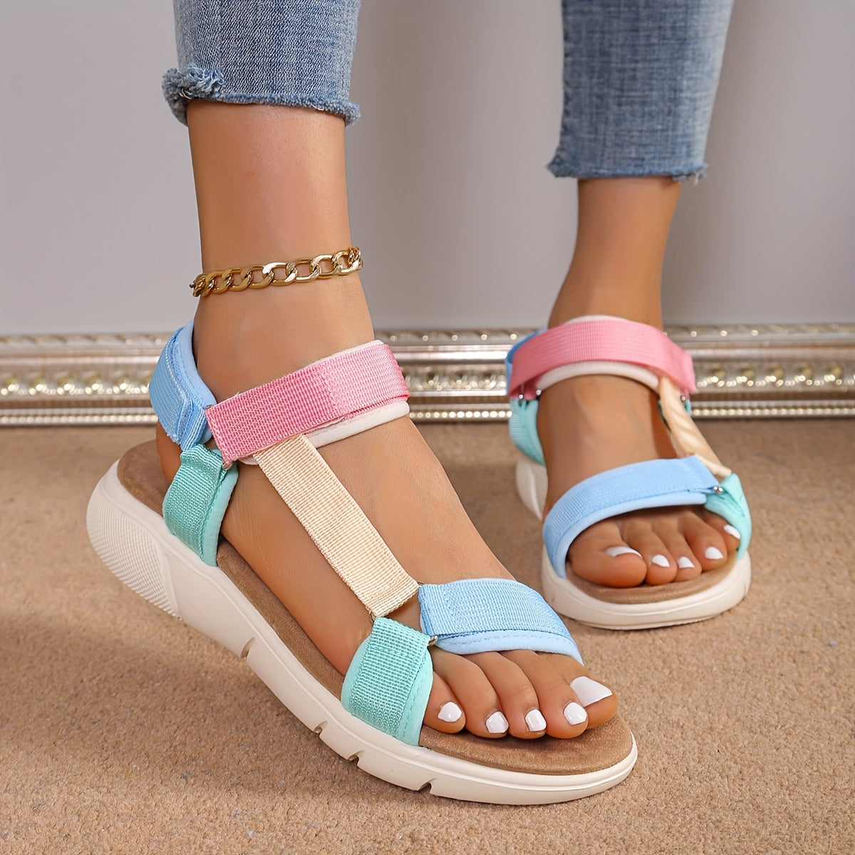 GR | Women's Sandals: Color Block, Non-Slip, Elegant, Lightweight, Outdoor, Summer