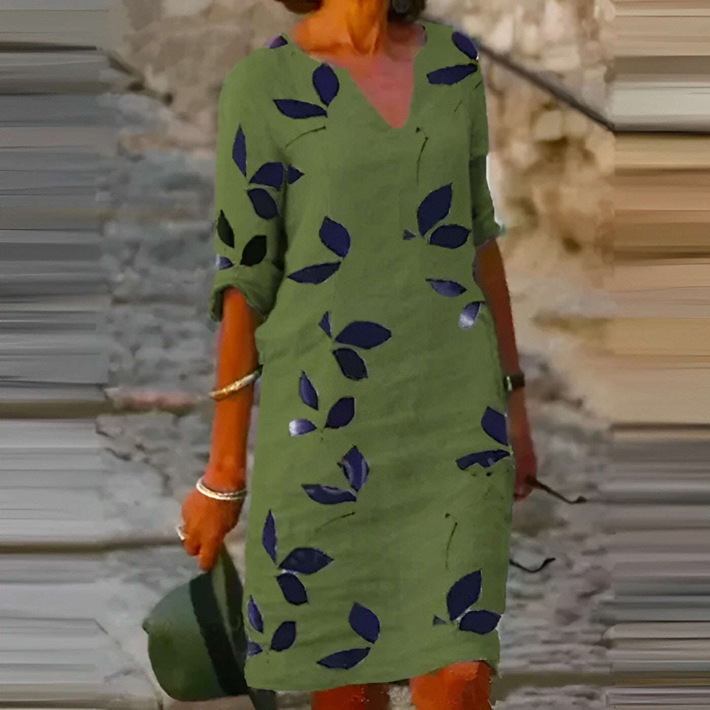 GR | Sommerkleid Mit Blätterdruck