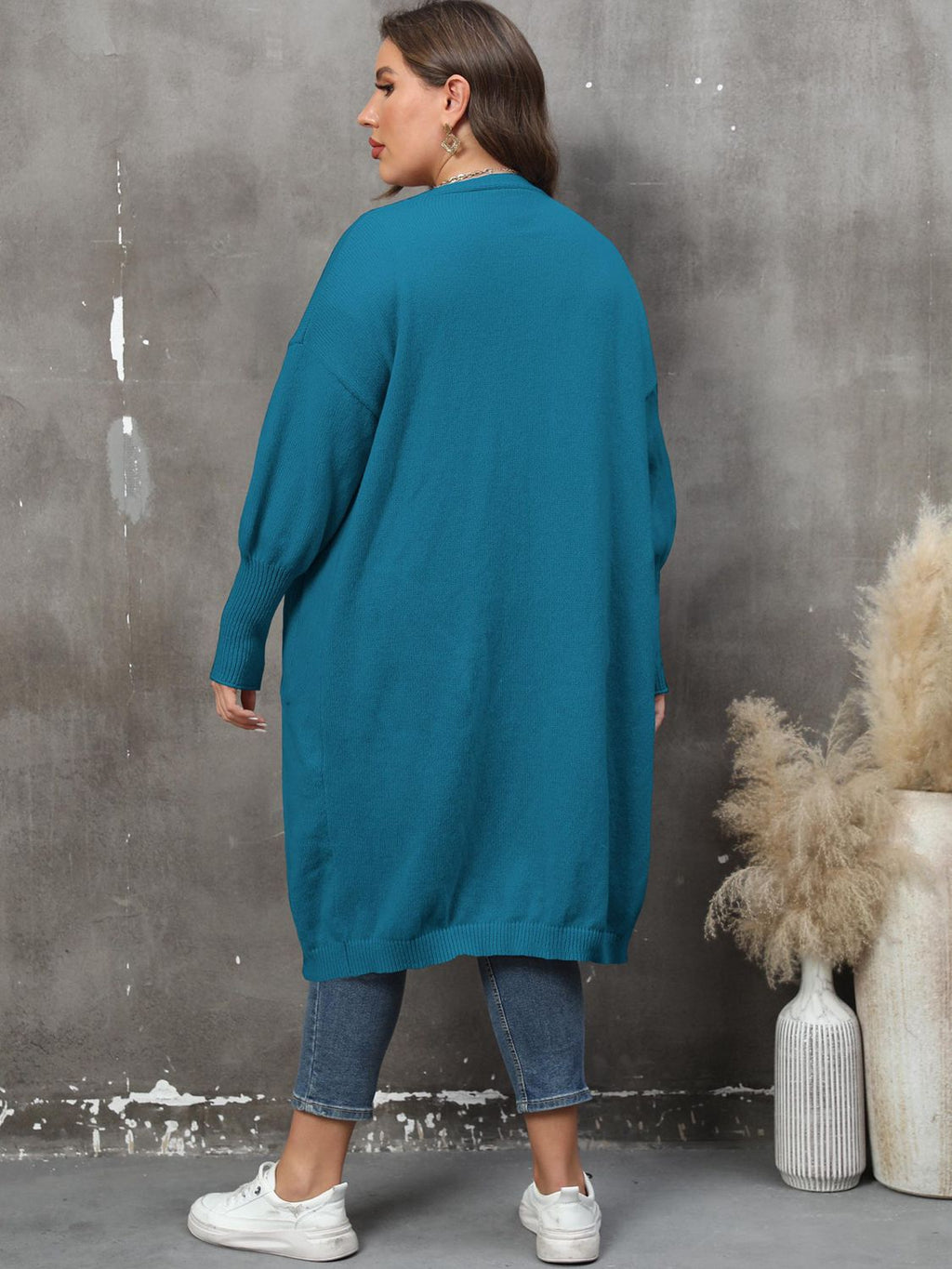 GR | Plus Size Langarm Taschen Cardigan