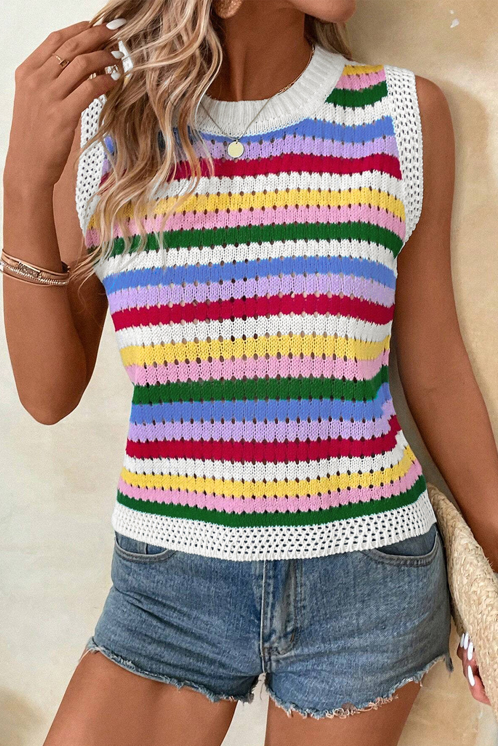 GR | Gestreifter, eng anliegender Strickpullunder Für Frauen
