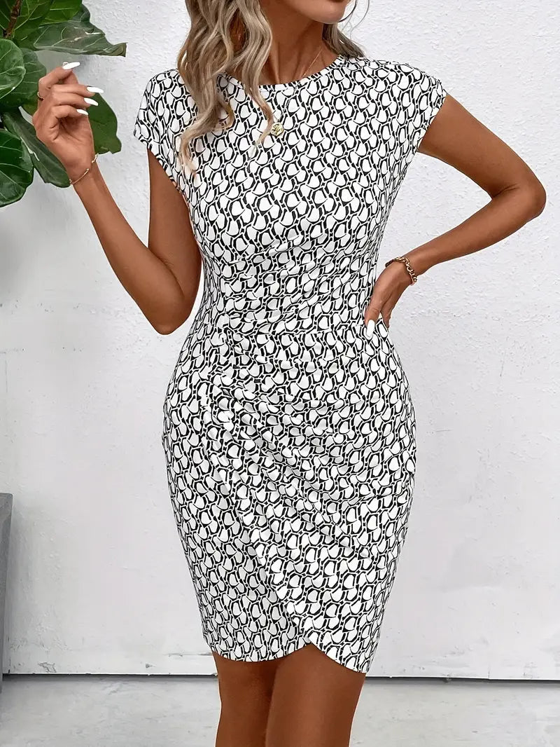 GR | Elegant dress with round neckline and all-over print