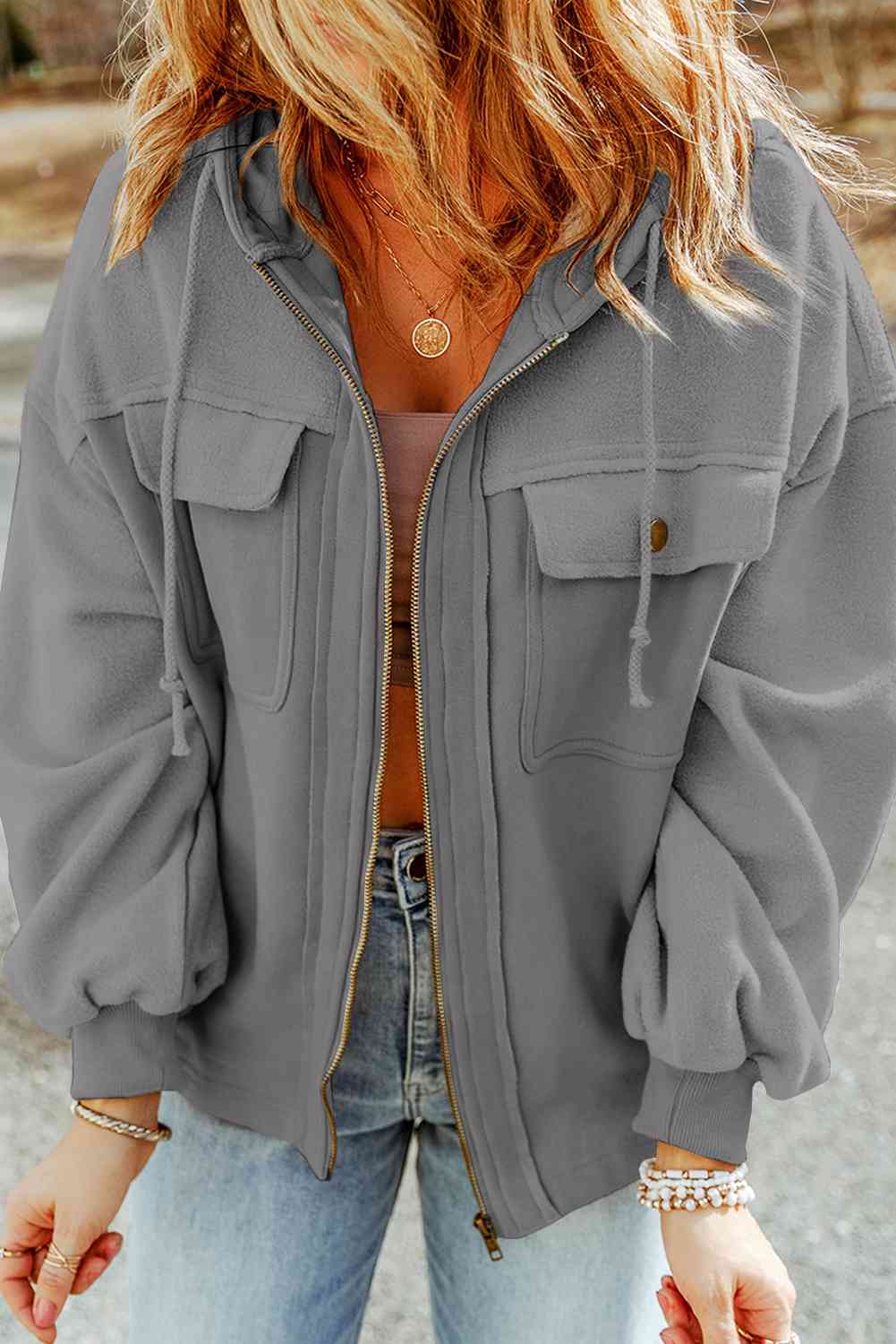 GR | Hoodie - casual women's jacket with zipper and chest pockets