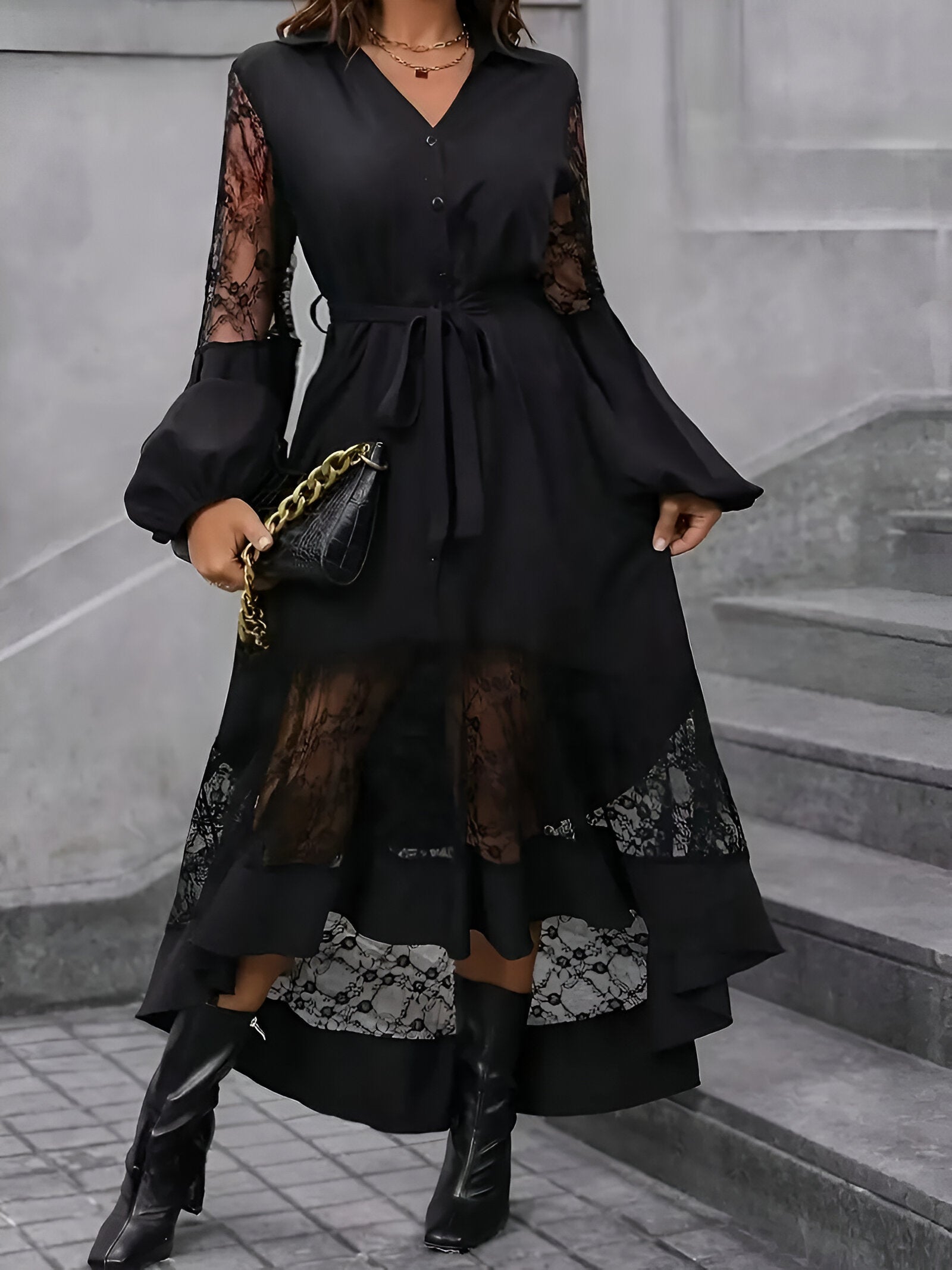 GR | Elegant women's dress with V-neck