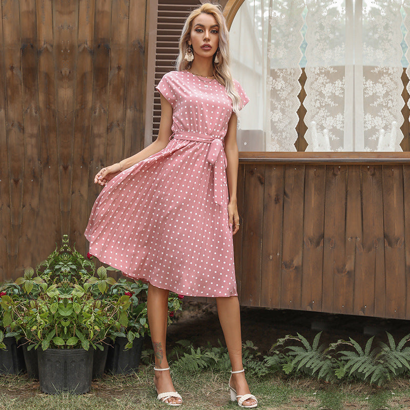 GR | Elegantes Polka Dot Midi Kleid Mit Kurzen Ärmeln Für Damen