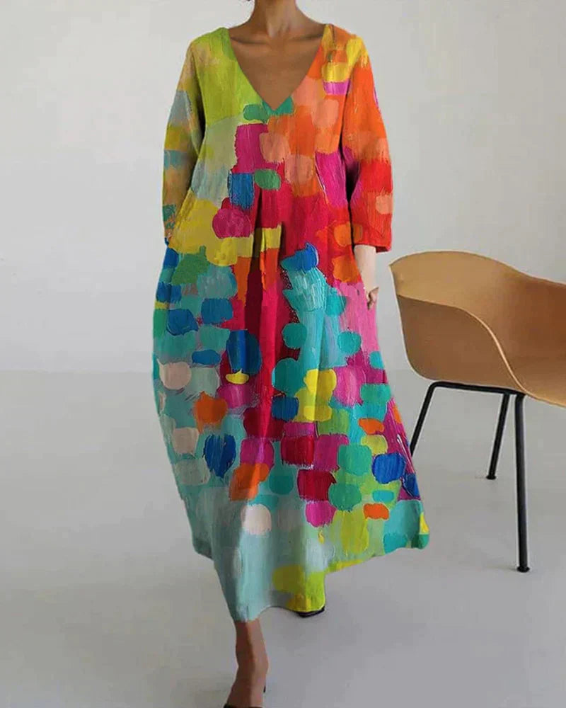 GR | Colorful printed dress with V-neck